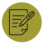 A line icon representing the Washington Soil Health Initiative, featuring a pen and paper.