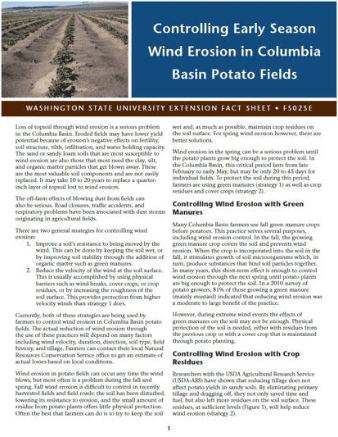 Controlling early season wind frost in columbia basin potato fields.