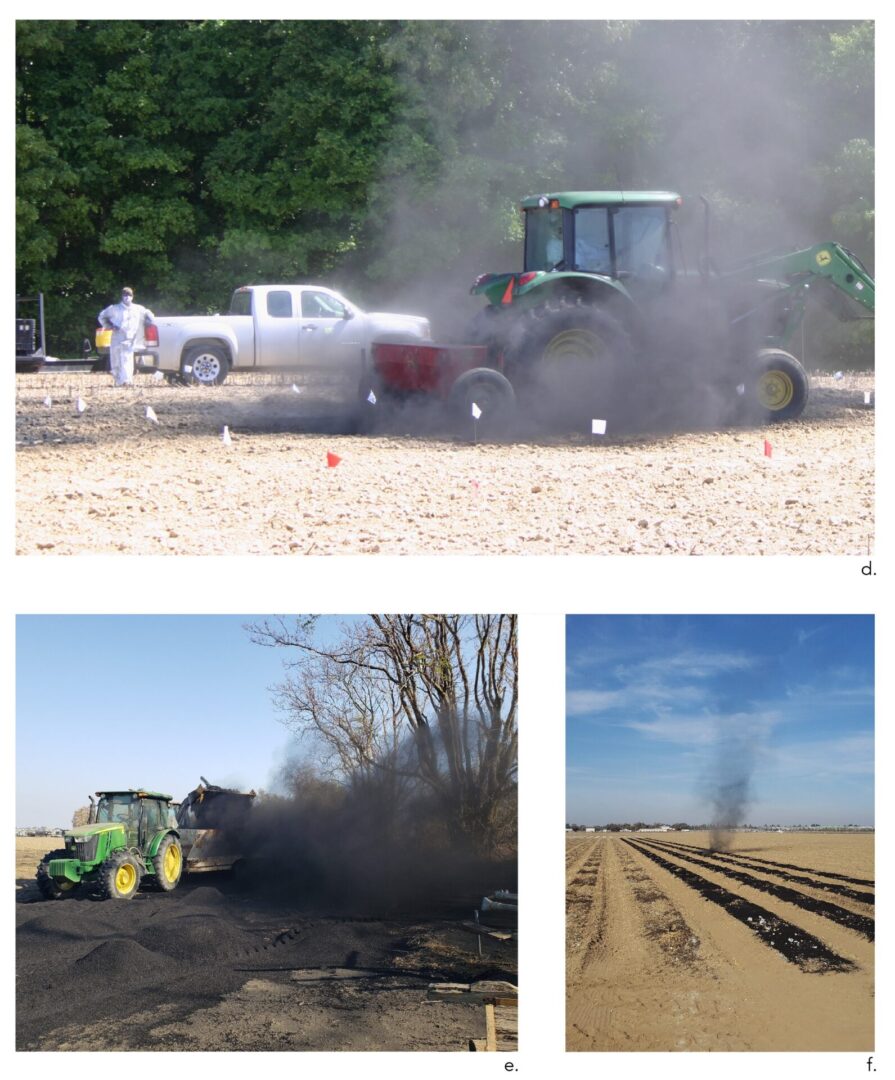 biochar blowing around in a field.