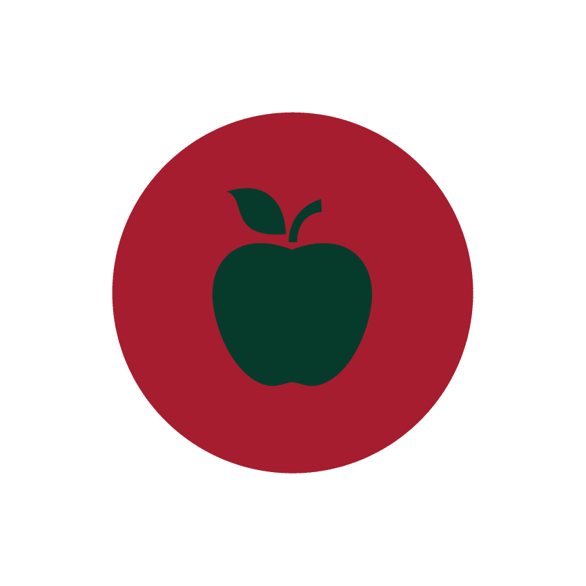 A red circle with an apple inside.